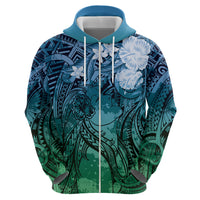 Pacific Beauty Girl Zip Hoodie Blue Polyneisan Tribal Vintage Motif LT9 - Polynesian Pride