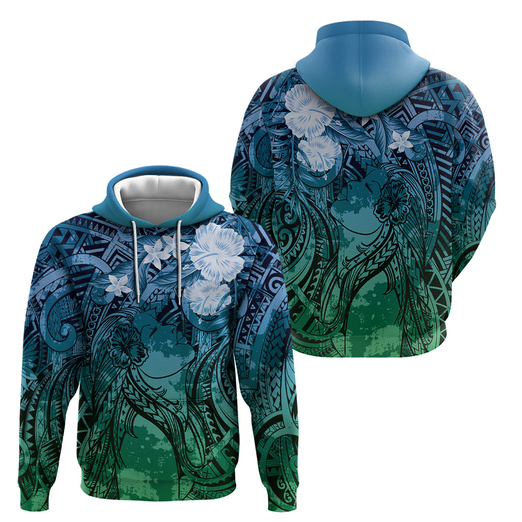 Pacific Beauty Girl Zip Hoodie Blue Polyneisan Tribal Vintage Motif LT9 - Polynesian Pride