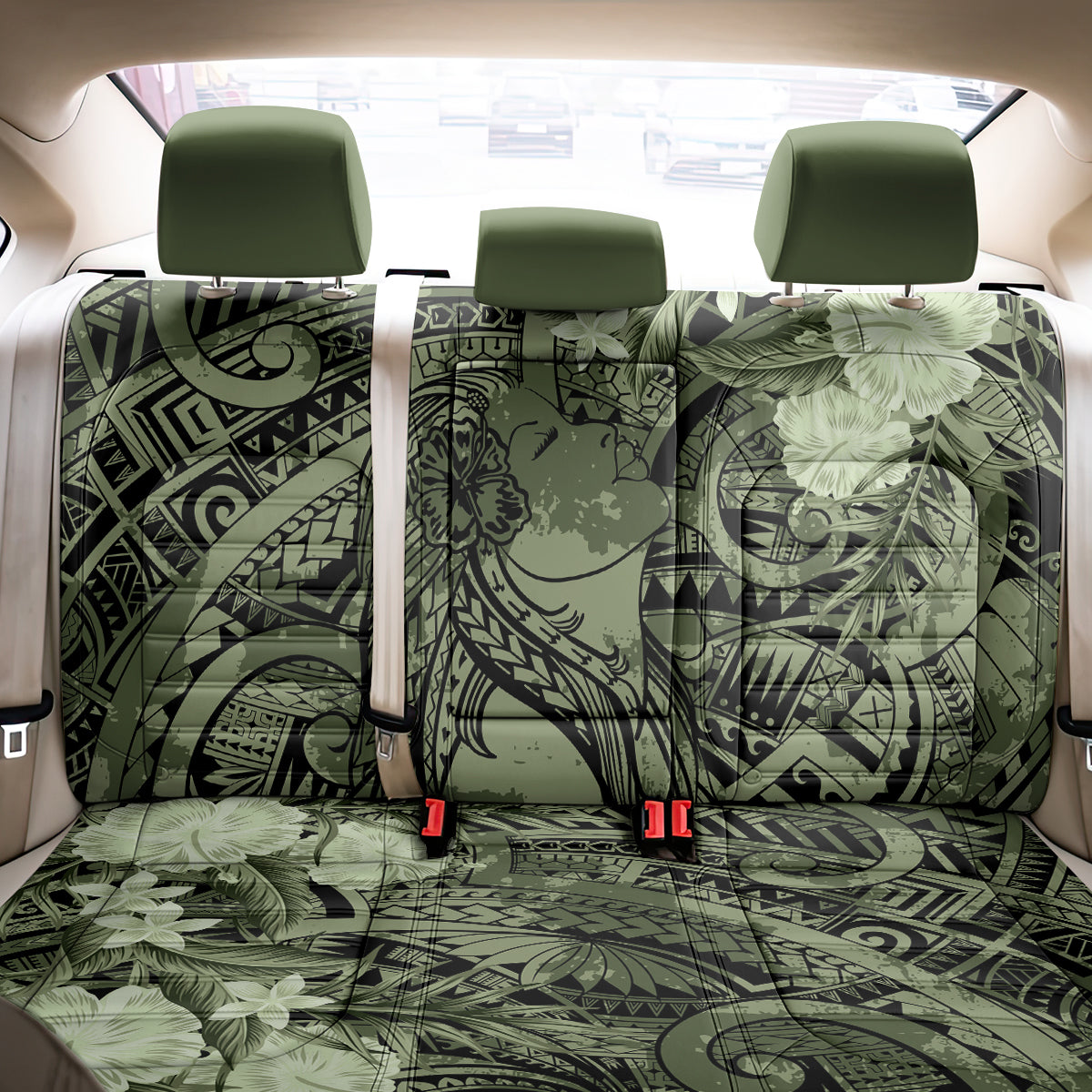 Pacific Beauty Girl Back Car Seat Cover Green Polyneisan Tribal Vintage Motif LT9 - Polynesian Pride