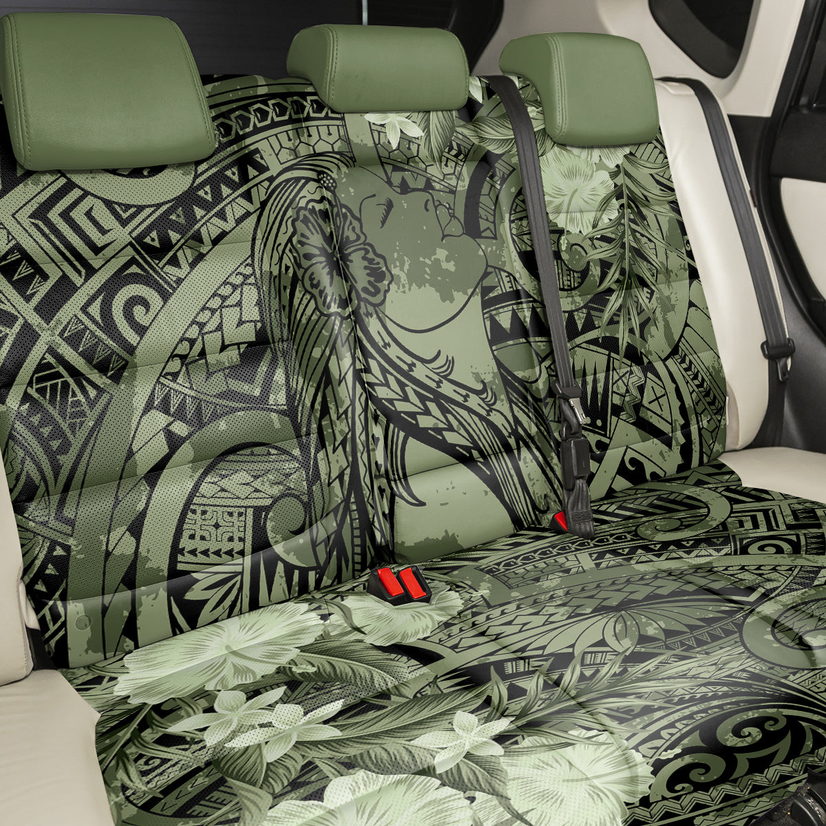 Pacific Beauty Girl Back Car Seat Cover Green Polyneisan Tribal Vintage Motif LT9 - Polynesian Pride