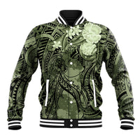 Pacific Beauty Girl Baseball Jacket Green Polyneisan Tribal Vintage Motif LT9 Unisex Green - Polynesian Pride