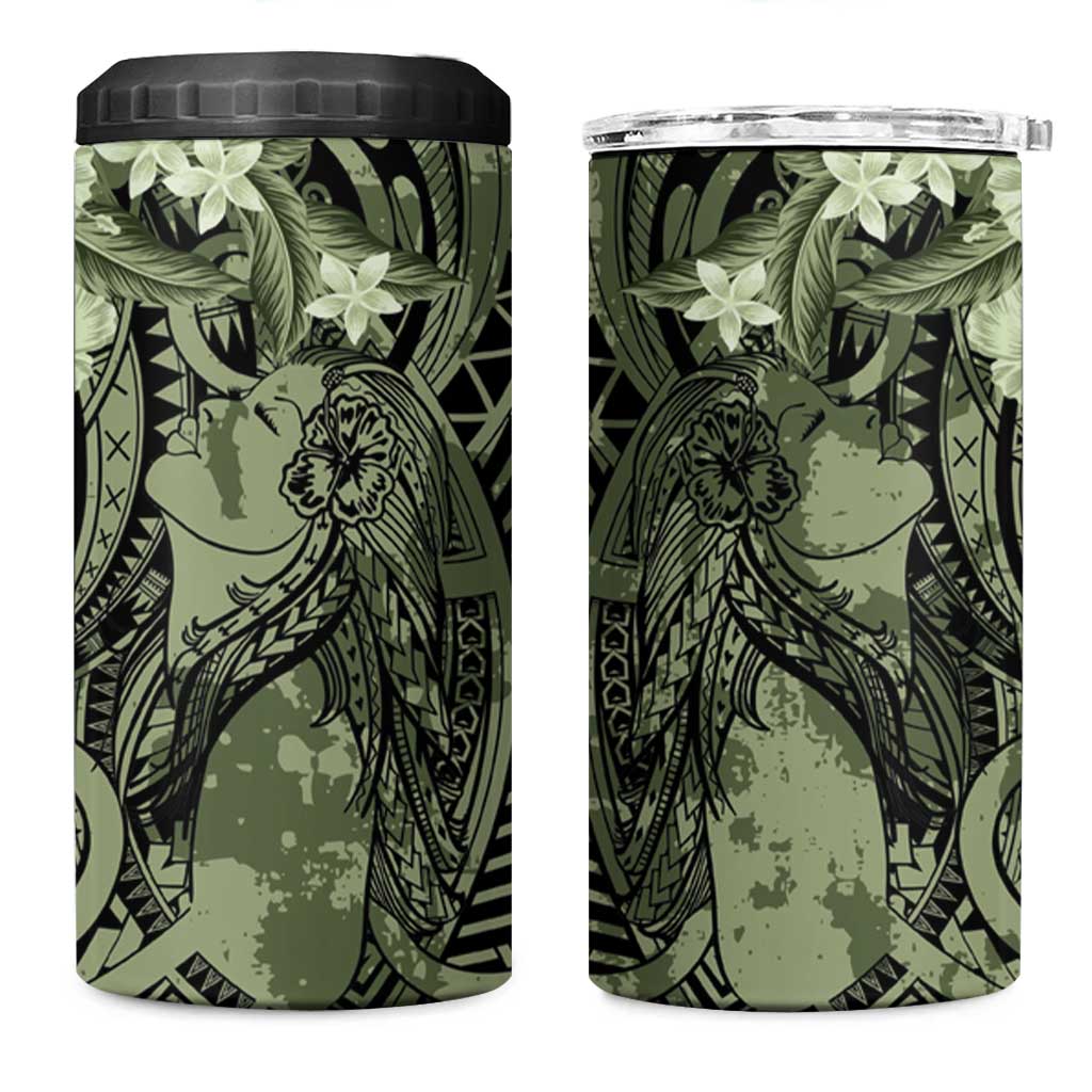 Pacific Beauty Girl 4 in 1 Can Cooler Tumbler Green Polyneisan Tribal Vintage Motif LT9 One Size: 16 oz Green - Polynesian Pride