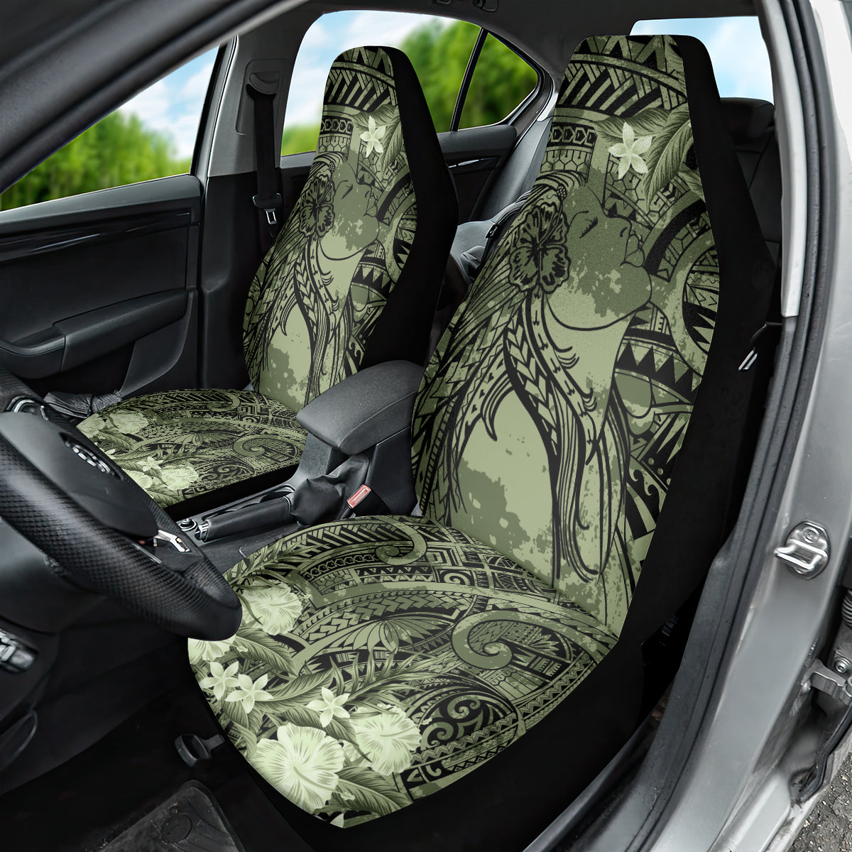 Pacific Beauty Girl Car Seat Cover Green Polyneisan Tribal Vintage Motif LT9 - Polynesian Pride