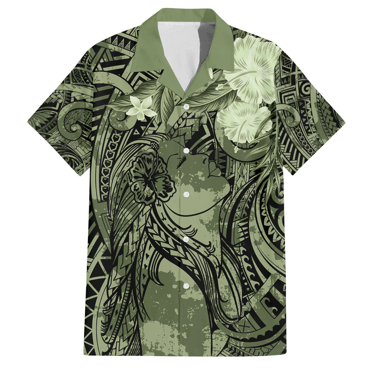 Pacific Beauty Girl Family Matching Long Sleeve Bodycon Dress and Hawaiian Shirt Green Polyneisan Tribal Vintage Motif LT9 Dad's Shirt - Short Sleeve Green - Polynesian Pride