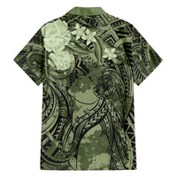 Pacific Beauty Girl Family Matching Long Sleeve Bodycon Dress and Hawaiian Shirt Green Polyneisan Tribal Vintage Motif LT9 - Polynesian Pride