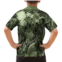 Pacific Beauty Girl Family Matching Mermaid Dress and Hawaiian Shirt Green Polyneisan Tribal Vintage Motif LT9 - Polynesian Pride