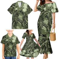 Pacific Beauty Girl Family Matching Mermaid Dress and Hawaiian Shirt Green Polyneisan Tribal Vintage Motif LT9 - Polynesian Pride