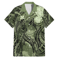 Pacific Beauty Girl Family Matching Mermaid Dress and Hawaiian Shirt Green Polyneisan Tribal Vintage Motif LT9 Dad's Shirt - Short Sleeve Green - Polynesian Pride