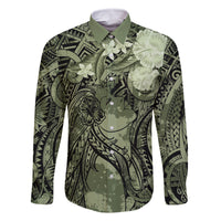 Pacific Beauty Girl Family Matching Mermaid Dress and Hawaiian Shirt Green Polyneisan Tribal Vintage Motif LT9 Dad's Shirt - Long Sleeve Green - Polynesian Pride