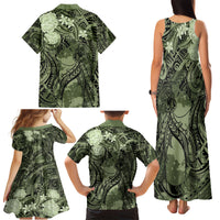 Pacific Beauty Girl Family Matching Tank Maxi Dress and Hawaiian Shirt Green Polyneisan Tribal Vintage Motif LT9 - Polynesian Pride