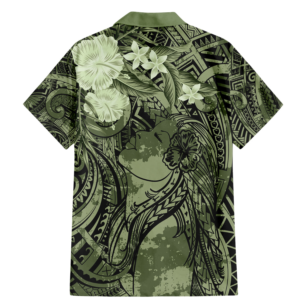 Pacific Beauty Girl Family Matching Tank Maxi Dress and Hawaiian Shirt Green Polyneisan Tribal Vintage Motif LT9 - Polynesian Pride