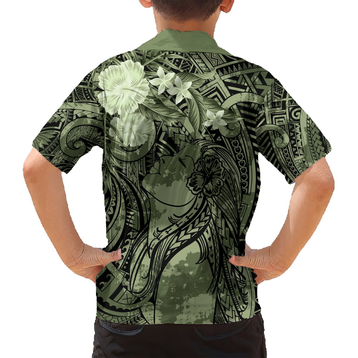Pacific Beauty Girl Hawaiian Shirt Green Polyneisan Tribal Vintage Motif LT9 - Polynesian Pride