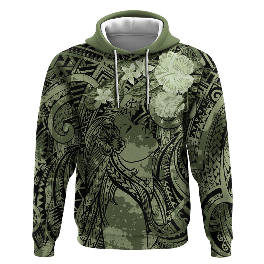 Pacific Beauty Girl Hoodie Green Polyneisan Tribal Vintage Motif LT9 Pullover Hoodie Green - Polynesian Pride