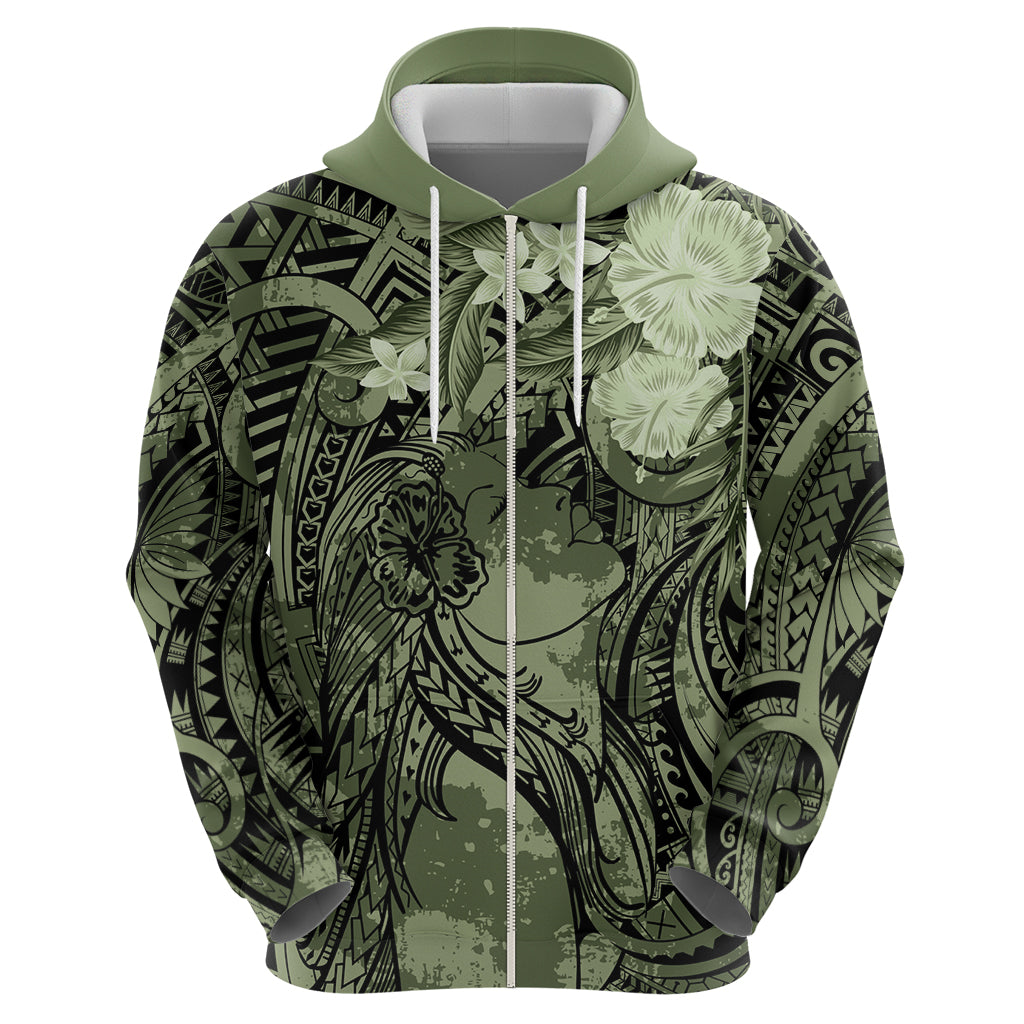 Pacific Beauty Girl Hoodie Green Polyneisan Tribal Vintage Motif LT9 - Polynesian Pride