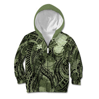 Pacific Beauty Girl Kid Hoodie Green Polyneisan Tribal Vintage Motif LT9 Zip Hoodie Green - Polynesian Pride