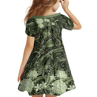 Pacific Beauty Girl Kid Short Sleeve Dress Green Polyneisan Tribal Vintage Motif LT9 - Polynesian Pride