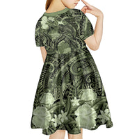 Pacific Beauty Girl Kid Short Sleeve Dress Green Polyneisan Tribal Vintage Motif LT9 - Polynesian Pride