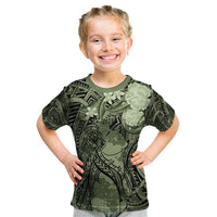 Pacific Beauty Girl Kid T Shirt Green Polyneisan Tribal Vintage Motif LT9 Green - Polynesian Pride