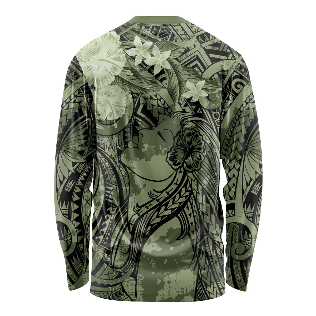 Pacific Beauty Girl Long Sleeve Shirt Green Polyneisan Tribal Vintage Motif LT9 - Polynesian Pride
