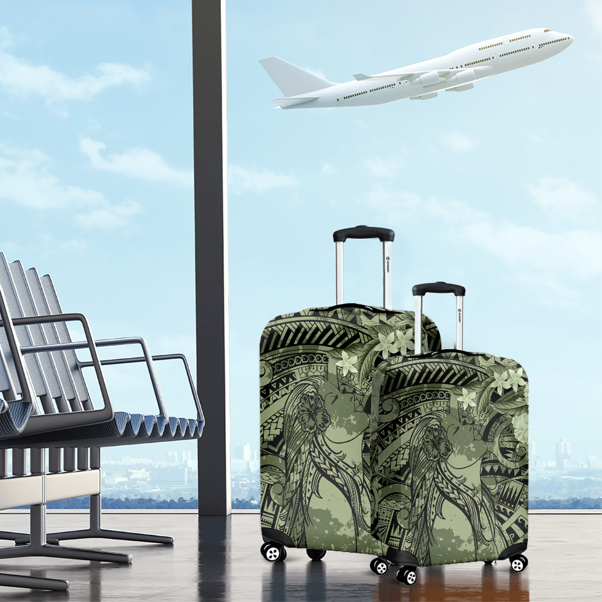 Pacific Beauty Girl Luggage Cover Green Polyneisan Tribal Vintage Motif LT9 - Polynesian Pride