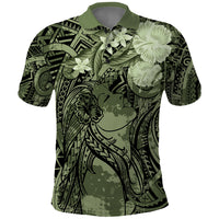 Pacific Beauty Girl Polo Shirt Green Polyneisan Tribal Vintage Motif LT9 Green - Polynesian Pride