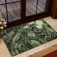 Pacific Beauty Girl Rubber Doormat Green Polyneisan Tribal Vintage Motif