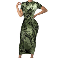 Pacific Beauty Girl Short Sleeve Bodycon Dress Green Polyneisan Tribal Vintage Motif LT9 Long Dress Green - Polynesian Pride