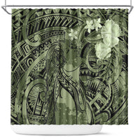 Pacific Beauty Girl Shower Curtain Green Polyneisan Tribal Vintage Motif LT9 Green - Polynesian Pride