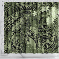 Pacific Beauty Girl Shower Curtain Green Polyneisan Tribal Vintage Motif LT9 - Polynesian Pride