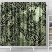 Pacific Beauty Girl Shower Curtain Green Polyneisan Tribal Vintage Motif LT9 - Polynesian Pride