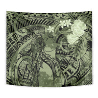 Pacific Beauty Girl Tapestry Green Polyneisan Tribal Vintage Motif