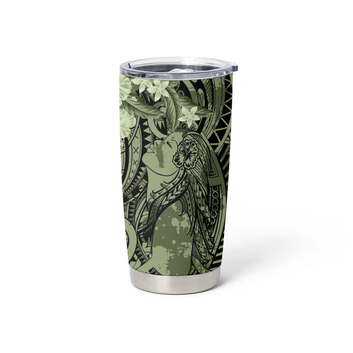 Pacific Beauty Girl Tumbler Cup Green Polyneisan Tribal Vintage Motif LT9 - Polynesian Pride