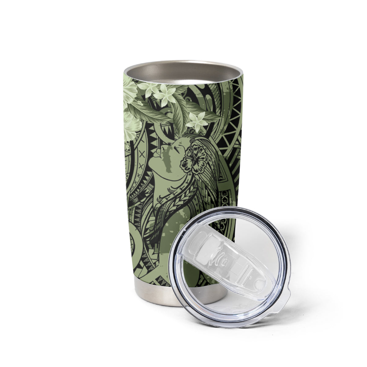 Pacific Beauty Girl Tumbler Cup Green Polyneisan Tribal Vintage Motif LT9 - Polynesian Pride