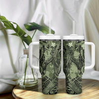 Pacific Beauty Girl Tumbler With Handle Green Polyneisan Tribal Vintage Motif LT9 - Polynesian Pride