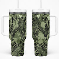 Pacific Beauty Girl Tumbler With Handle Green Polyneisan Tribal Vintage Motif LT9 One Size: 40 oz Green - Polynesian Pride