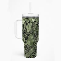 Pacific Beauty Girl Tumbler With Handle Green Polyneisan Tribal Vintage Motif LT9 - Polynesian Pride