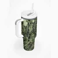 Pacific Beauty Girl Tumbler With Handle Green Polyneisan Tribal Vintage Motif LT9 - Polynesian Pride