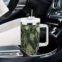 Pacific Beauty Girl Tumbler With Handle Green Polyneisan Tribal Vintage Motif LT9 - Polynesian Pride