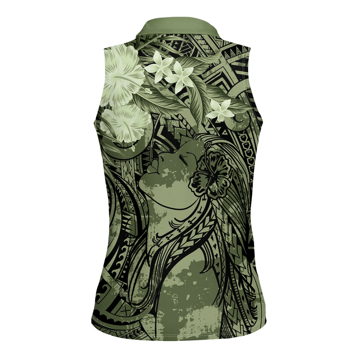 Pacific Beauty Girl Women Sleeveless Polo Shirt Green Polyneisan Tribal Vintage Motif LT9 - Polynesian Pride