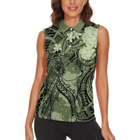 Pacific Beauty Girl Women Sleeveless Polo Shirt Green Polyneisan Tribal Vintage Motif LT9 - Polynesian Pride