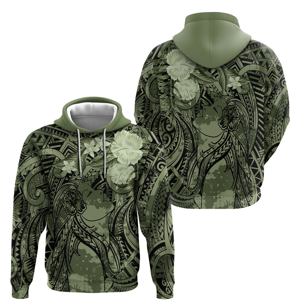 Pacific Beauty Girl Zip Hoodie Green Polyneisan Tribal Vintage Motif LT9 - Polynesian Pride