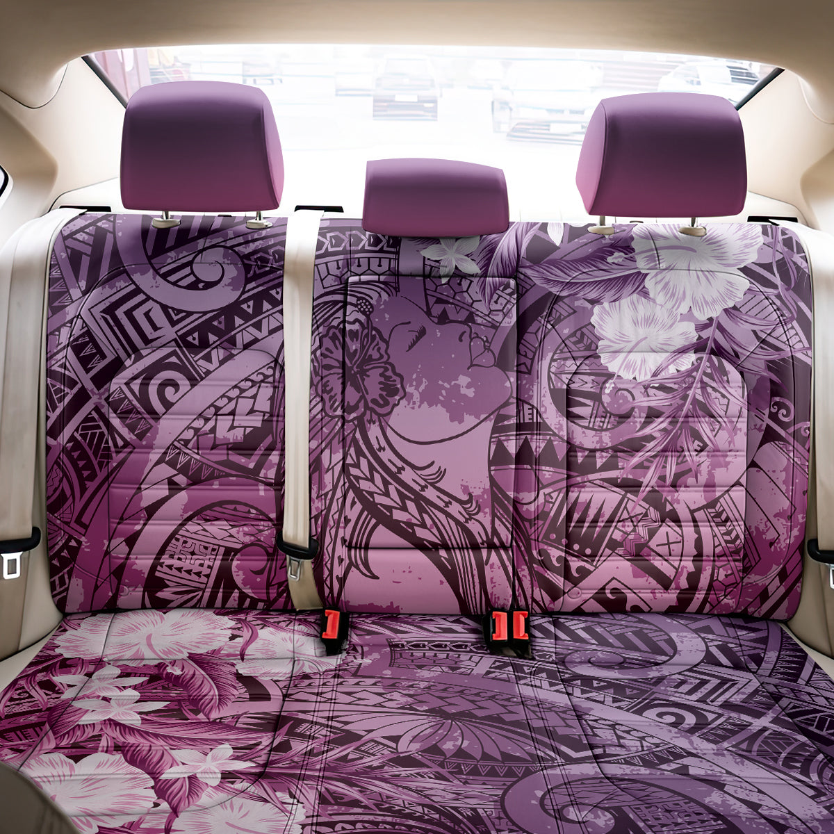 Pacific Beauty Girl Back Car Seat Cover Pink Polyneisan Tribal Vintage Motif LT9 - Polynesian Pride