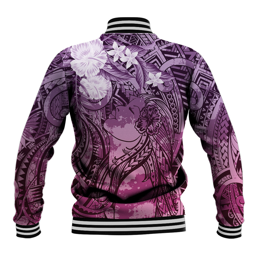 Pacific Beauty Girl Baseball Jacket Pink Polyneisan Tribal Vintage Motif