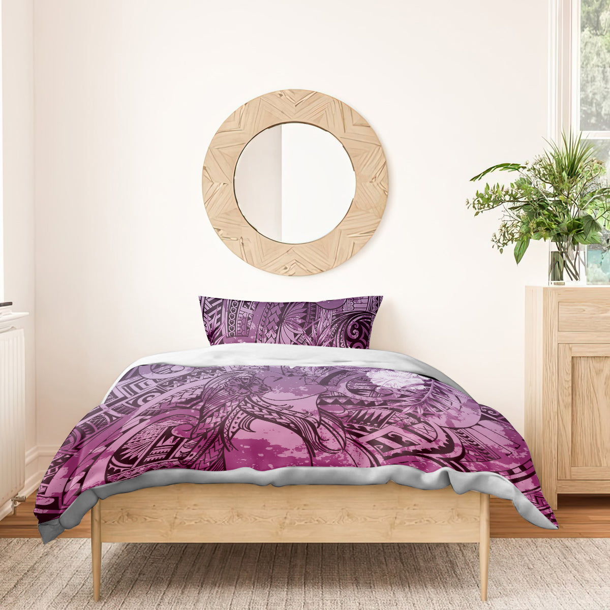 Pacific Beauty Girl Bedding Set Pink Polyneisan Tribal Vintage Motif