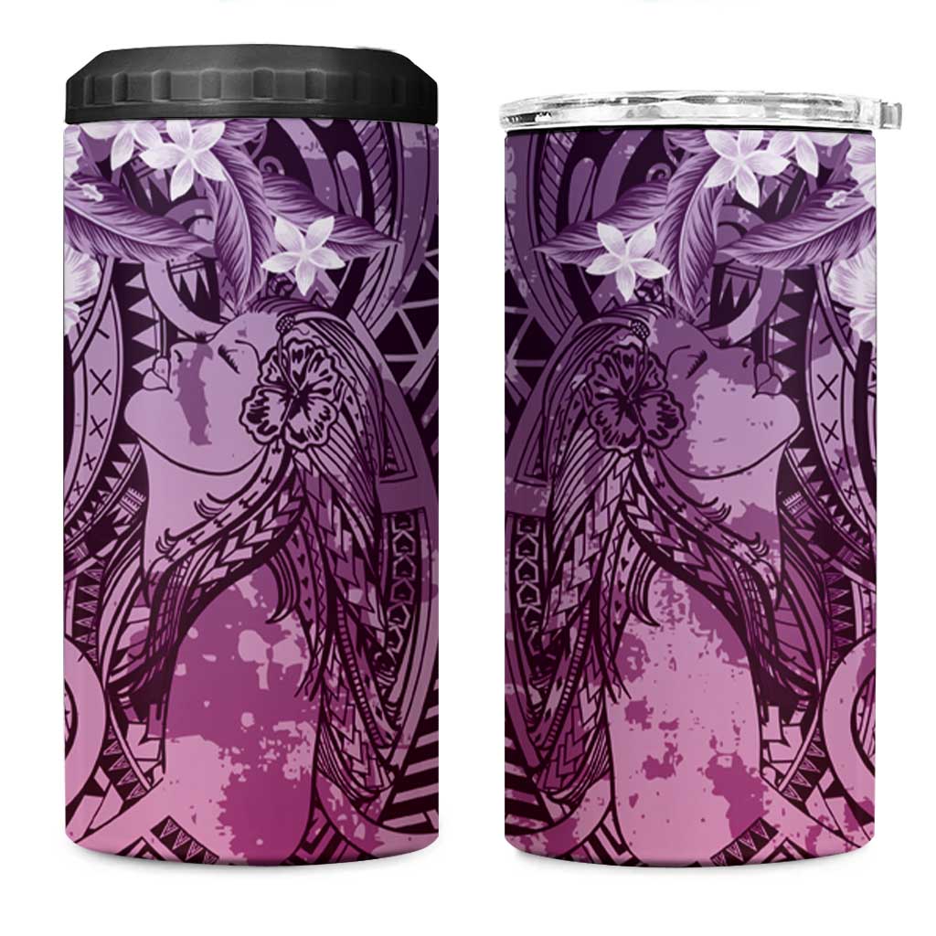 Pacific Beauty Girl 4 in 1 Can Cooler Tumbler Pink Polyneisan Tribal Vintage Motif LT9 One Size: 16 oz Pink - Polynesian Pride