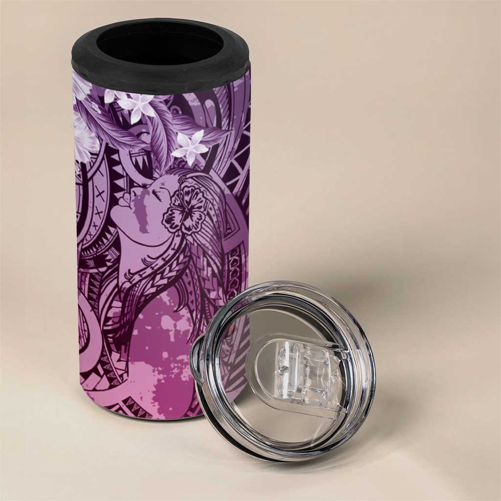 Pacific Beauty Girl 4 in 1 Can Cooler Tumbler Pink Polyneisan Tribal Vintage Motif LT9 - Polynesian Pride