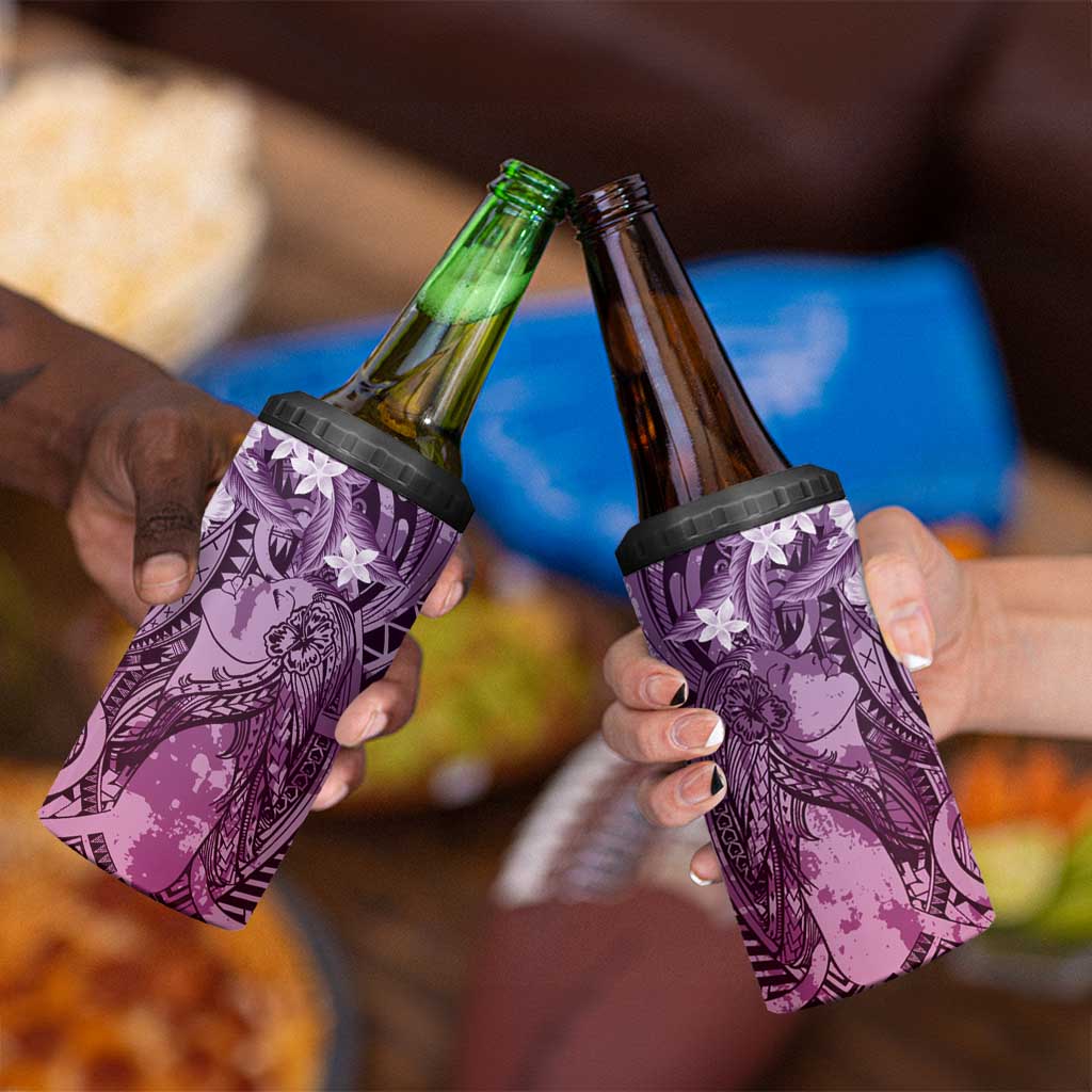 Pacific Beauty Girl 4 in 1 Can Cooler Tumbler Pink Polyneisan Tribal Vintage Motif LT9 - Polynesian Pride