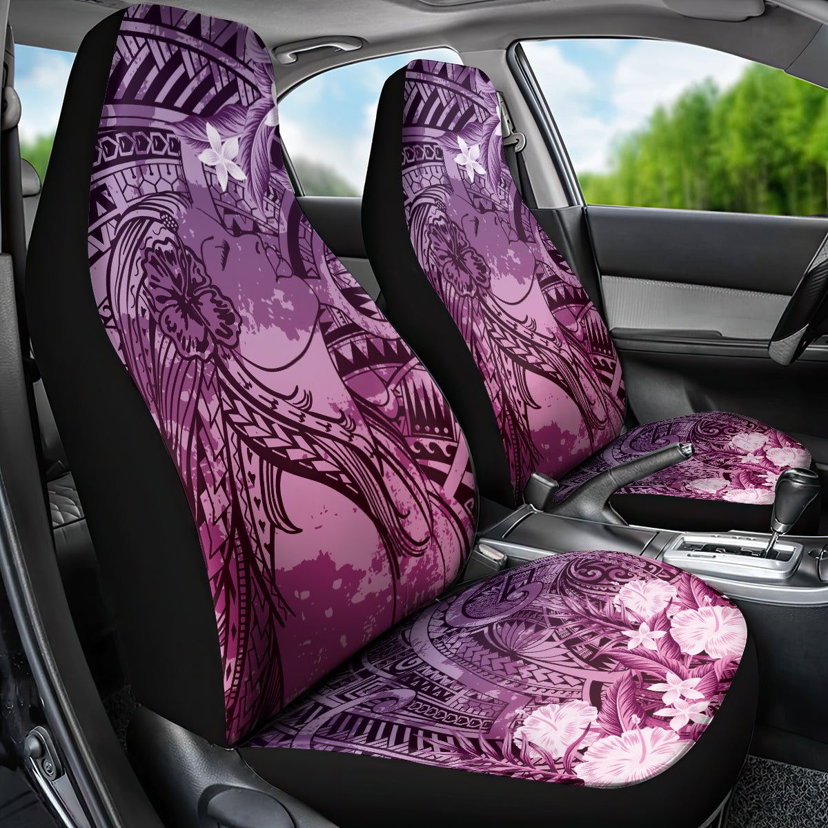 Pacific Beauty Girl Car Seat Cover Pink Polyneisan Tribal Vintage Motif LT9 - Polynesian Pride