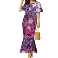 Pacific Beauty Girl Family Matching Mermaid Dress and Hawaiian Shirt Pink Polyneisan Tribal Vintage Motif LT9 Mom's Dress Pink - Polynesian Pride