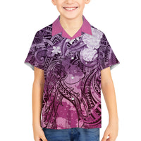 Pacific Beauty Girl Family Matching Off Shoulder Short Dress and Hawaiian Shirt Pink Polyneisan Tribal Vintage Motif LT9 Son's Shirt Pink - Polynesian Pride